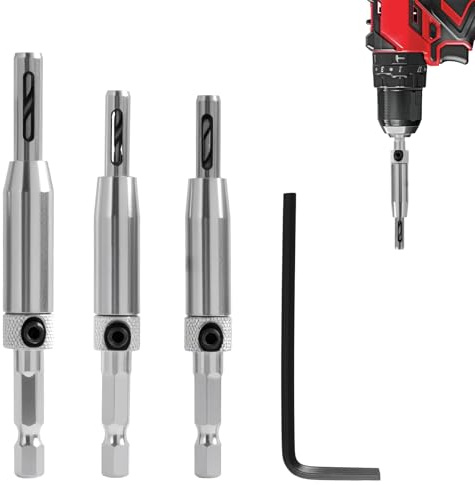 3 PCS Self Centering Drill Bit Set, Hinge Drill Bit, 1/4 Inch High Speed Steel Self Centring Bits for Precision Pilot Holes in Door, Window, Cabinet Hinges, Sizes: 2.4mm, 2.8mm, 3.6mm