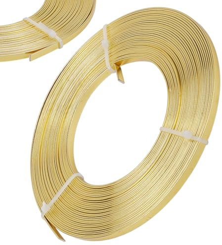 Beebeecraft 1 rotolo Da 32.8 piedi di Filo di Alluminio Piatto per Gioielli 5mm per La Creazione di Gioielli con Castone Scultura Armatura Artigianale (Colore Oro)