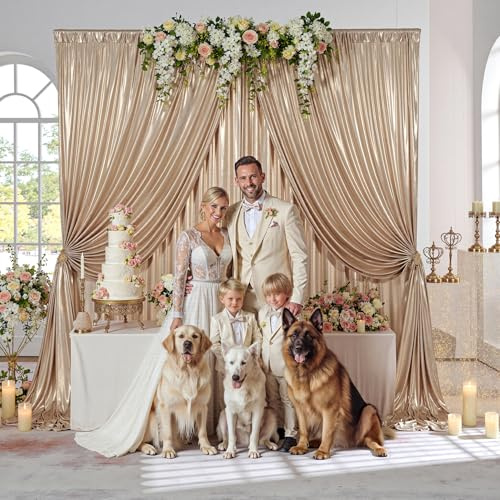 HTPER 6x3m Champagner Gold Glitzer Vorhang – 4 Stück 1,5x3M Faltenfreier Pailletten Hintergrund, Schimmernde Deko Stoff Vorhänge für Hochzeit, Geburtstag, Fotoshooting, Abschlussfeier