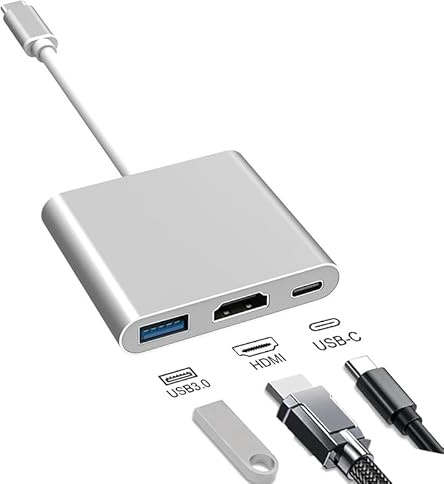 USB-C to HDMI Adapter (4K@30Hz), USB-C Digital AV Multiport Adapter to TV with PD100W Fast Charging, USB3.0 and 4K HDMI, Compatible with iPhone 16/15, iPad pro Mackbook Pro, iMac, Chromebook