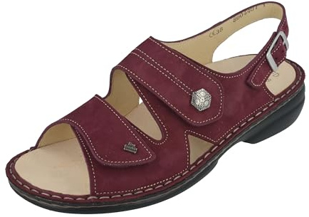 Finn Comfort Sandale Milos 2560-007527, Dunkelrot, Nubukleder, Klettverschluss, Fußbett zum Wechseln Rot