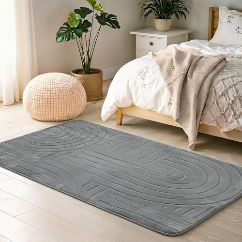 Puremy Teppich Läufer Flauschiger Kurzflor, Wohnzimmerteppich Einfarbiges Flur Modern Weich Teppiche für Bettvorleger Matte/Deko/Schlafzimmer/Kinderzimmer, Grau, 80x150 cm