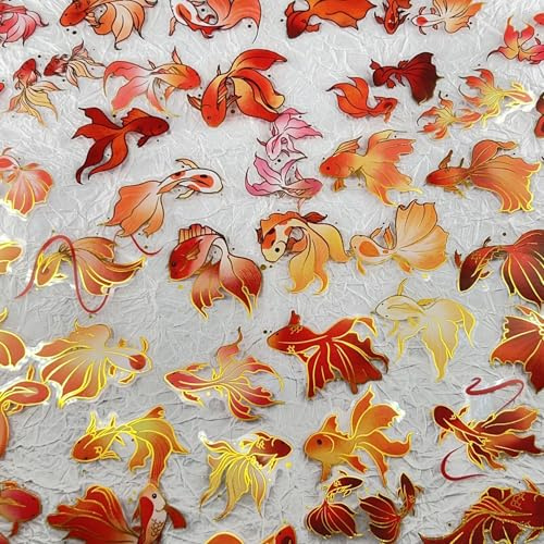AUCEKO 50 Stück Goldfische Aufkleber Pack Goldfish Sticker Set wasserdichte Vinyl Sticker für Laptop Kinder Autos Motorrad Fahrrad Skateboard Gepäck Koffer Computer Aufkleber Graffiti Decal