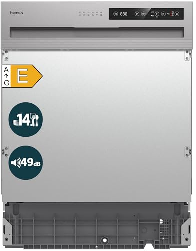 homeX DWSI601449E Geschirrspüler 60 cm Spülmaschine teilintegrierbar EEK E | 14 Maßgedecke, 6 Programme, AquaStop, Überlaufschutz, Besteckkorb, 49 dB, Touch Control, Einbaugeschirrspüler teilintegriert