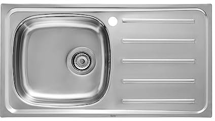 Roca A870H30801 - Fregadero de 1 cubeta de acero inoxidable y escurridor a la izquierda