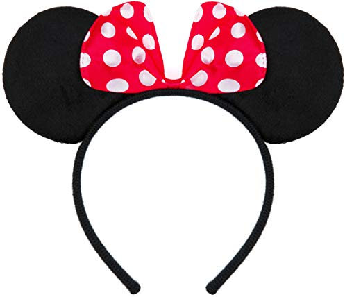 Balinco Haarreifen in schwarz mit Maus Ohren Mouse mit Schleife in rot mit weißen Punkten für Kinder & Erwachsene