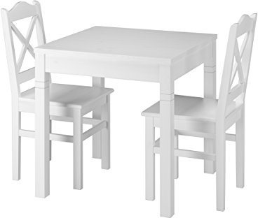 Erst-Holz Weiße Essgruppe mit Tisch und 2 Stühle Kiefer Massivholz 90.70-50 B W-Set 20