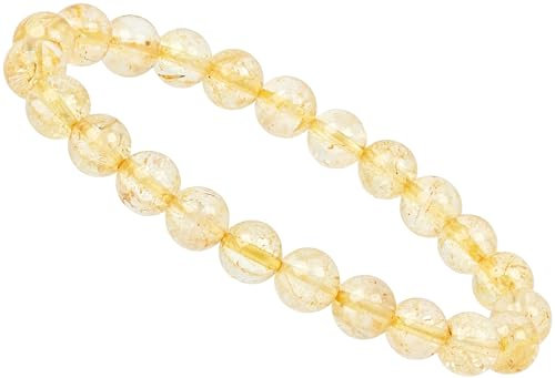 ELEDORO Handgefertigtes Edelstein Perlen Stretch Armband - Echte Steine 8mm (Citrin goldgelb)