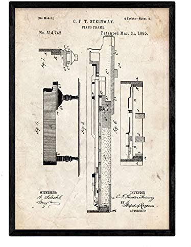 Nacnic Poster Patent Klavier 3.e Folie mit altem Design-Patent in der Größe A3 und Vintage-Hintergrund