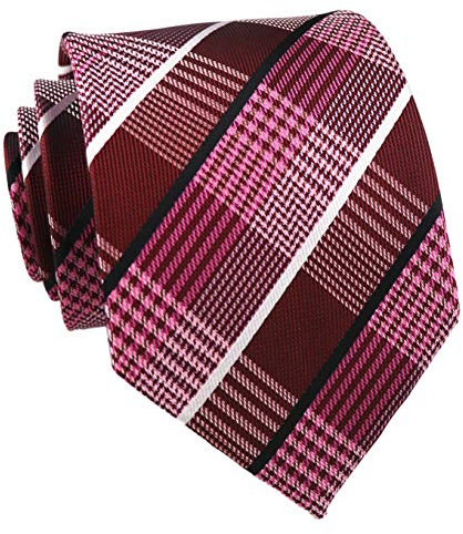 Secdtie Klassische Herren-Krawatte aus gewebter Seide, kariert, silberfarben, Jacquard, Rotbraun, Einheitsgröße