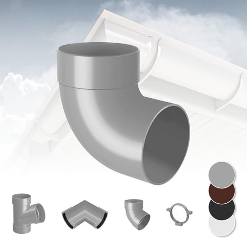 RAINWAY L Regenrinnen System (Rohrbogen 87° einfach grau) - PVC-U Kunststoff in 4 Farben, für Dachflächen > 100m² empfohlen, Eckstück Bogen 87 Grad