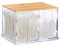 Relaxdays Porta Cotton Fioc, in Acrilico, Grande Dispenser da Bagno per Dischetti di Cotone, L, Trasparente/Naturale, bambù