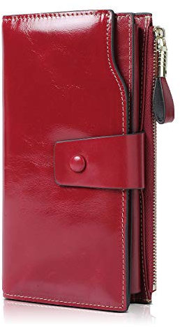 Demon&Hunter Portefeuille RFID Blocking Femmes Cuir Grande Capacité Porte Carte Portefeuille Femme Zip Porte-Monnaie Bordeaux DZA2083J