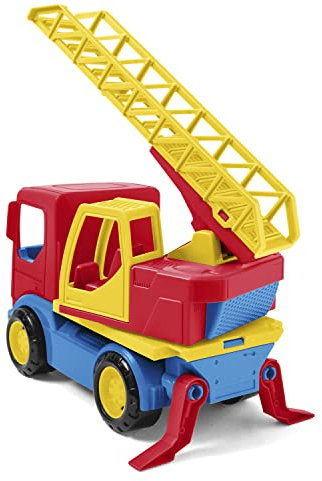Wader 35319 - Tech Truck Feuerwehr mit Leiter, drehbarem Aufsatz, Standfüßen und stabilen Stahlachsen, ca. 23,5 x 11,5 x 28 cm groß, ab 12 Monaten, ideal als Geschenk für kreatives Spielen