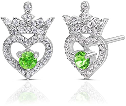 Disney Princess Sterling Silver Cubic Zirconia Birthstone Tiara Stud Earrings, Officially Licensed