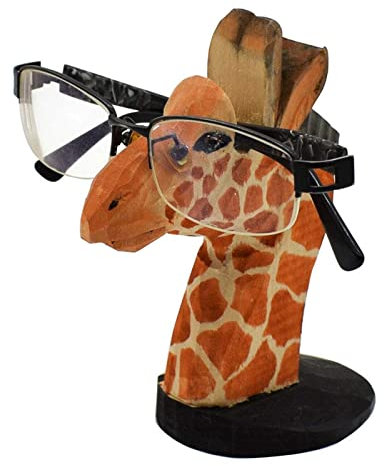 LNJ Brillenhalter Tier - Brillenständer Aus Holz Lustige Handgeschnitzt Tierform Sonnenbrillenhalter ? Brillenablage Gläser Display Aufbewahrung Geschenk Für Schreibtisch Home Office Deko (Giraffe)