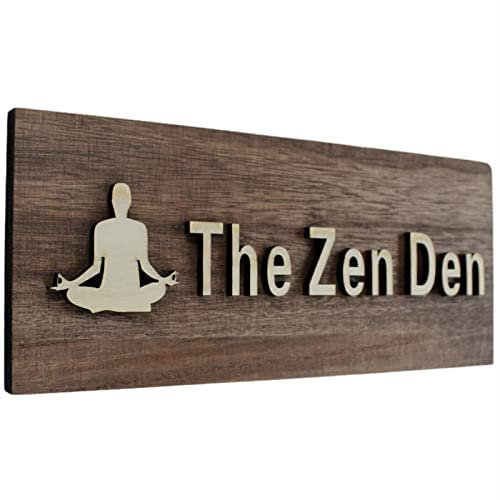 FIREFLYWEB The Zen Den signs Room Decor Meditation in Progress Wall Hanging Sign,Inspirational Wooden Door Plaque for Yoga Studio Bedroom Decoration (Brown)