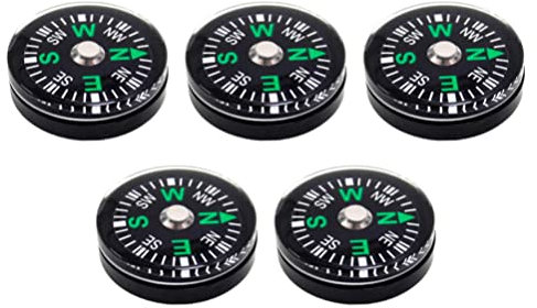 Gatuida 5 Stück Kompass für Kinder, Mini-Kompass zum Wandern, 15 mm Knopf-Kompass, schwarzer, Paracord-Kompass