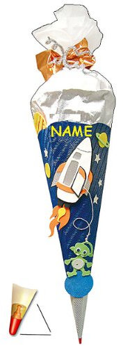 BASTELSET Schultüte - Weltraum 85 cm - incl. Namen - mit Holzspitze - Zuckertüte Roth - ALLE Größen - 6 eckig Space Jungen Weltall Rakete Planeten Stern All R..