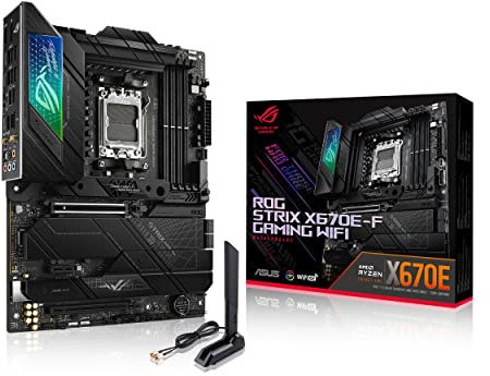 ASUS ROG Strix X670E-F Gaming WIFI6E Socket AM5 (LGA 1718) Ryzen 7000 Gaming Motherboard (PCIe 5.0, DDR5,16 + 2 Power Stage, Quattro slot M.2 con dissipatori, USB 3.2 Gen 2x2, AI Cooling II e Aura