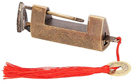Vintage Antikes altes chinesisches Schloss, 4,3 cm/1,7 Zoll chinesisches Messing-Vorhängeschloss im alten Stil mit Schlüssel für Schmuckkästchen, Schränke
