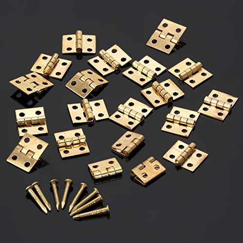 100Pcs Mini Hinges Folding Butt Hinges Cabinet Drawer Butt Hinges Connectors with Brass Tack for Wooden Box Jewelry Chest Box Cabinet DIY Accessories