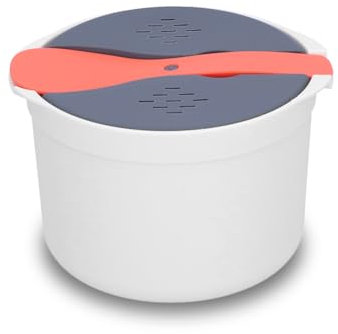 Olla Arrocera para Microondas, Vaporizador de Arroz Horno Microonda Doméstico con Cubierta Filtro Colador Tapa Cucharas Contenedor Alimentos 2 Litros Ollas Vapor Resistente Altas Temperaturas Cocinar