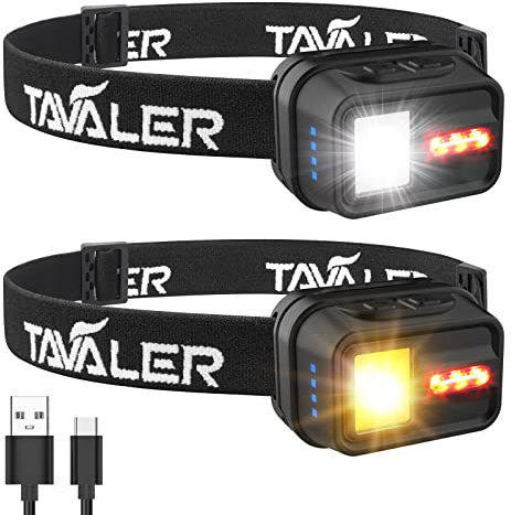 Tavaler Stirnlampe LED Wiederaufladbar, Kopflampe Stirnlampe Batteriebetrieben Stirnleuchte USB C Aufladbar, 2300 Lux LED mit 4 Lichtmodi und Rotlicht für Camping, Joggen, Kinder (2 Stück)