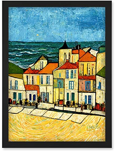 Doppelganger33 LTD Spain Costa Brava Seaside Van Gogh Style Modern Artwork Framed Wall Art Print A4