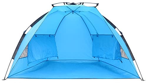 Pop Up 4-5 Person Beach Tent X-Large - Easy Setup, Portable Beach Shade Canopy Folding Sun Shelter with UPF 50+ UV Protection Removable Skylight Family Size