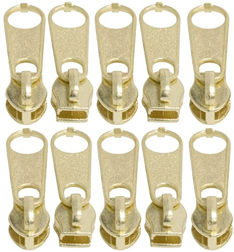 Aerzetix - C62566 - Set di 10 cursori N°3 Non bloccabile per Cerniera Lampo con Spirale in Nylon - Colore: Dorato - in Metallo - per Gonna Vestito pelletteria Confezione Cuscino