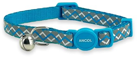 Ancol Reflective Adjustable Cat Collar with Safety Bell and Break Apart Buckle with Zig-Zag Pattern