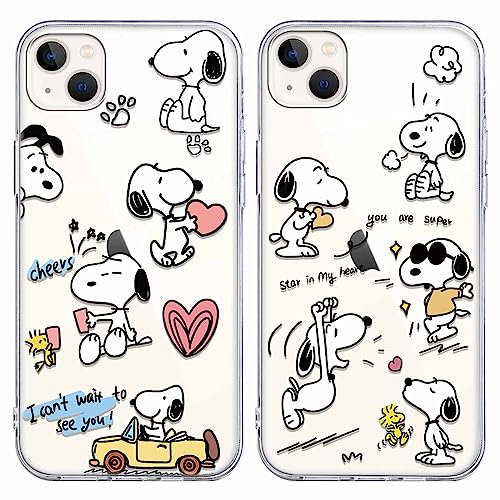 nurkorki [2 Stück Schutzhülle für iPhone 13 mini Hülle 5,4'', Handyhülle Peanuts Snoopy Niedlich Karikatur Muster Transparente TPU Silikon Einzigartige Lustig Beschützen Hülle für 13 mini