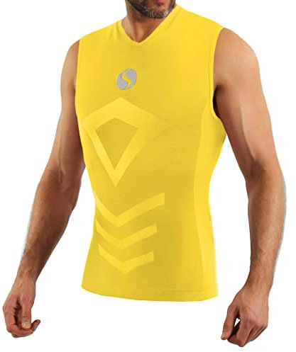 sesto senso Herren Tank Top v Ausschnitt Sport Unterhemd ThermoSport Unterhemd ärmellos Unterwäsche Unterziehshirt L/XL Yellow Gelb