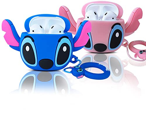 Shamoparty 3D Airpods1&2 Schutzhülle, 2stk Zierhülle für Airpods Box, Kompatibel mit Apple Airpods 1&2, Silikon Hülle Airpods Modell für Paare (Lilo&Stitch)