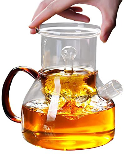 Teekanne und Teesieb aus Glas, 1,2 l, Teekanne aus Borosilikatglas, transparent, sicher und hitzebeständig, mit herausnehmbarem Filter, perfekt für Teeblätter oder Teeblüten (Stil 1)