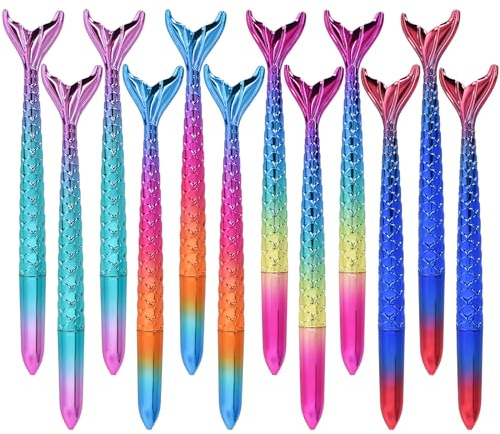 Tolenre 12 Stücke Mermaid Gel Stift, Meerjungfrau Kugelschreiber Set, Mermaid Pens, Kreative Fischschwanz Gelstifte zum Malen & Zeichnen, Party Mitgebsel