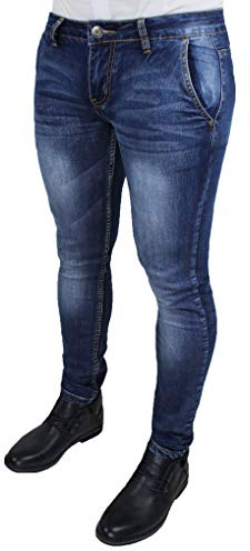 Evoga Jeans Uomo Pantaloni Slim Fit Aderenti Blu Denim Casual