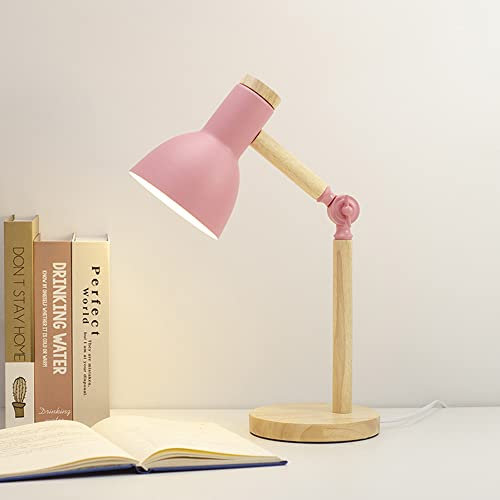Mengjay Lampe de Table Nordique - Chevet, Lecture, Bureau Réglable LED E27 pour Chambre, Protection des Yeux des Enfants, Salle d'Étude (Rose)
