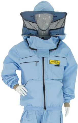 LYSON Imkerjacke mit Hut Imkerbluse Schutz vor Mücken und Insekten sportlicher Style – Imkerbekleidung Schutz vor Bienen Insekten Imkereibedarf Blau Größe L