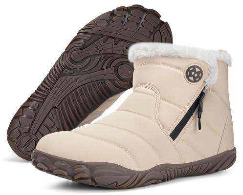 Gaatpot Barefoot Stivali Donna Stivaletti Invernali da Neve Caldi Fodera Scarpe e Comodi Cerniera Con Pianta Larga Beige 38