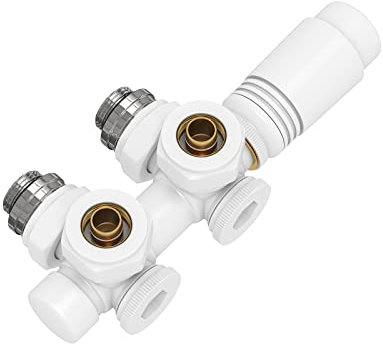 EMKE Grifo de radiador, Válvula de radiador con termostato, Kit de radiador multibloque con regulador de temperatura, Blanco, 1 pieza