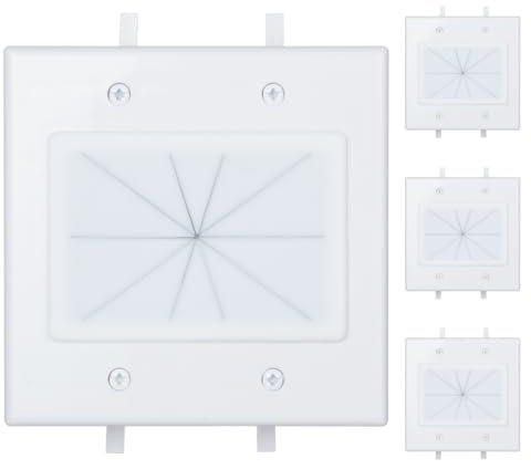Syunko 2 Gang Cable Wall Plate White 4 Pack, 2-Gang Wall Plate Cable Pass Through Built in Low Voltage Mounting Bracket for Media Audio Video, Network, Telephone, Speaker Cable Passthrough