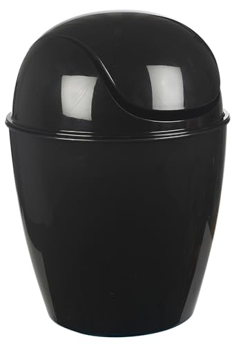 URBNLIVING Plastic Swing Top Lid Bin Rubbish Trash Can Bathroom Office Under Counter (Black, 5L)