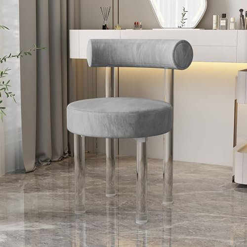 JJoias Transparenter Kristall -Esstuhl, Acryl -Make -Up -Stuhl, Schlafzimmer Schminktischhocker, Ergonomischer Freizeitstuhl, Armloses Single -Sofa Im Wohnzimmer,Grau