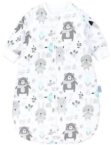 TupTam Schlafsack Baby 2.5 TOG – Ganzjahresschlafsack mit abnehmbaren Ärmeln, OEKO-TEX zertifiziert, Farbe: Bären/Füchse/Mint, Größe: 80-86