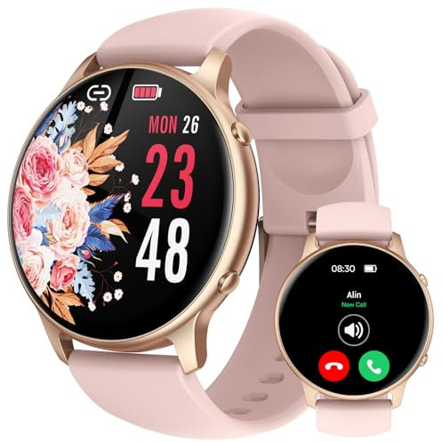TUYOMA Smartwatch Damen mit Telefonfunktion-1,3 Zoll Touchscreen Smartwatch, IP68 Wasserdicht Fitnessuhr Damen mit Herzfrequenz, SpO2, Schlafmonitor, für iOS und Android