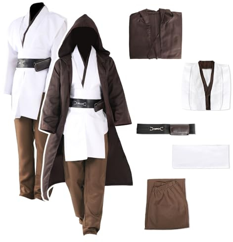 Yearsahrk Knight Kostüm Erwachsene Herren 5-teilig Kapuzenrobe Tunika Outfit Komplettes Set Brauner Umhang Karneval Halloween Kostüm Cosplay Requisiten