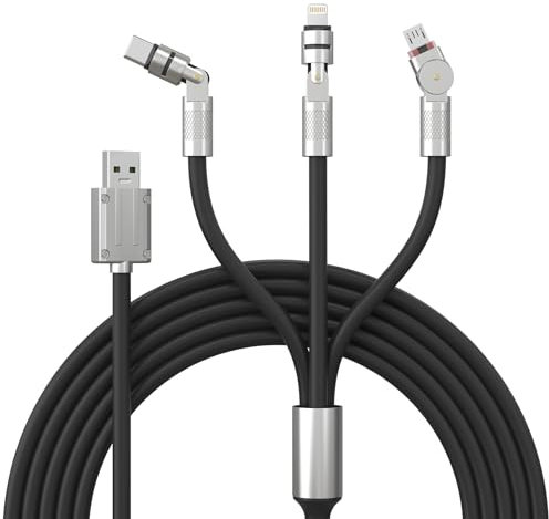 Pubiohs 3 in 1 Multi Ladekabel 90 Grad Winkel & 360 ° Drehbares - Universal Ladekabel mit USB-C, Lightning & Micro-USB, Typ C 60W Schnellladung & Datenübertragung für iPhone, Android, 2M