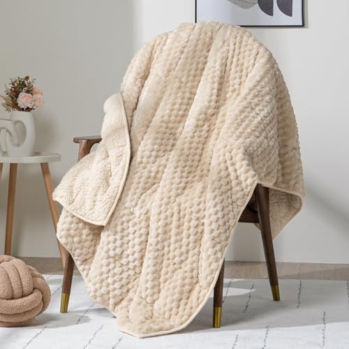 Wemore Fleece-Gewichtsdecke für Erwachsene (152,4 x 203,2 cm, 6,8 kg, Khaki), doppelseitig, gemütlich, weich, Sherpa, schwere Decke, 3D-Imitat, Schildkrötenmuschel, warmer Jacquard-Flanell, gewichtete